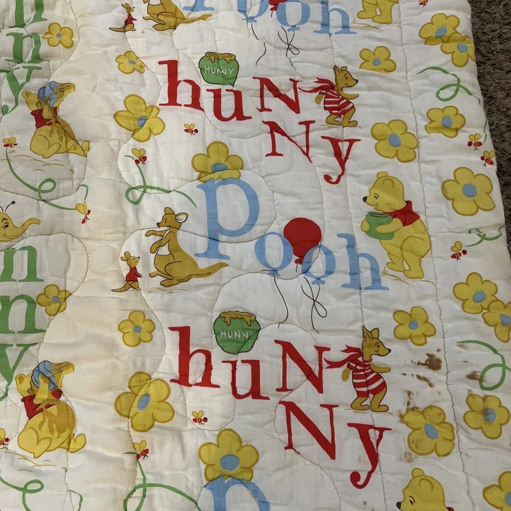 Vtg Walt Disney Productions Winnie The Pooh Baby Blanket Toddler Quilt - Damaged